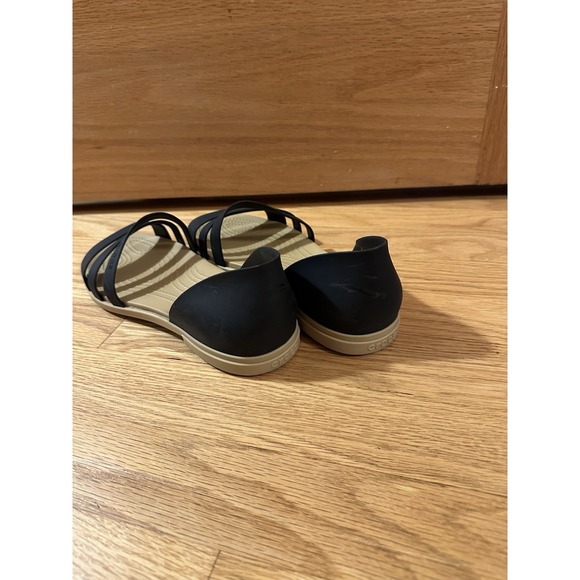 Crocs Sandals W 10 Tulum Toe Post Black Open Flat Casual Travel Beach Slip On - Picture 3 of 4